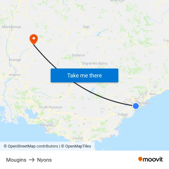 Mougins to Nyons map