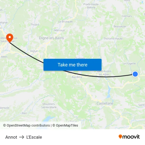 Annot to L'Escale map