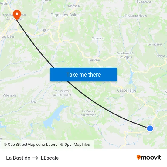 La Bastide to L'Escale map