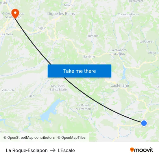La Roque-Esclapon to L'Escale map