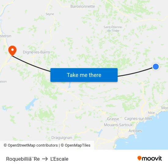 Roquebilliã¨Re to L'Escale map