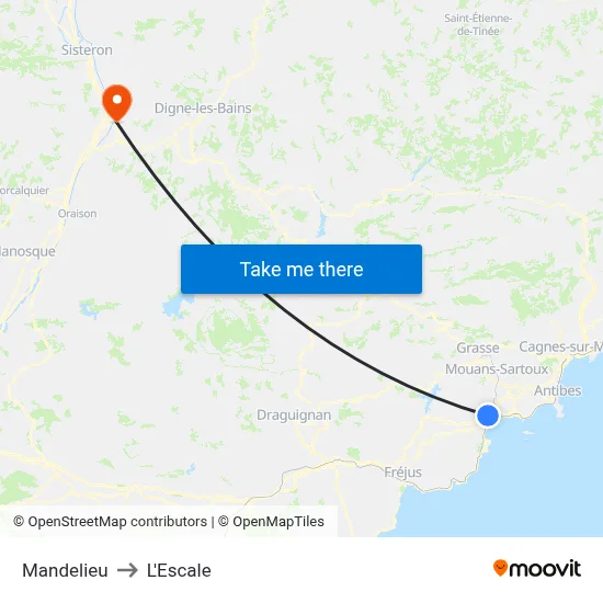 Mandelieu to L'Escale map