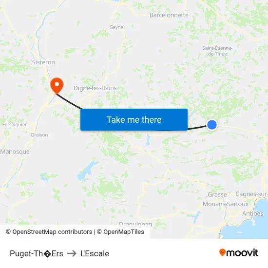 Puget-Th�Ers to L'Escale map