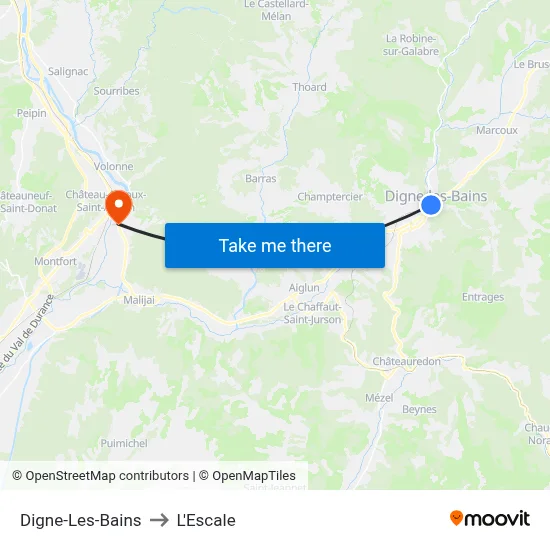 Digne-Les-Bains to L'Escale map