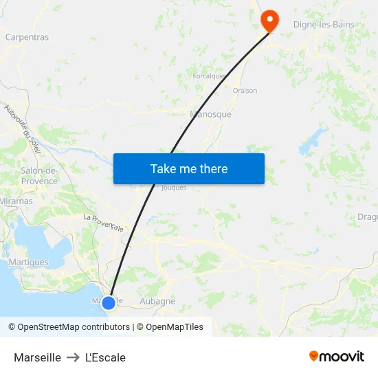 Marseille to L'Escale map