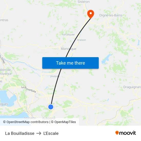 La Bouilladisse to L'Escale map