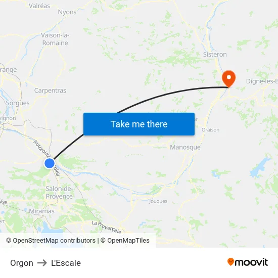 Orgon to L'Escale map