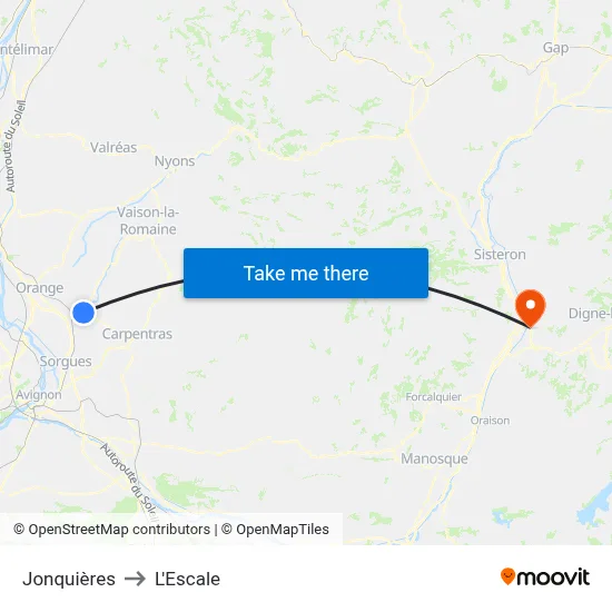 Jonquières to L'Escale map