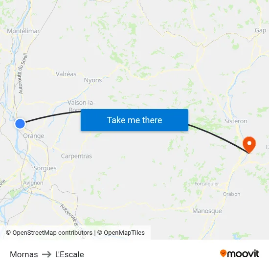 Mornas to L'Escale map