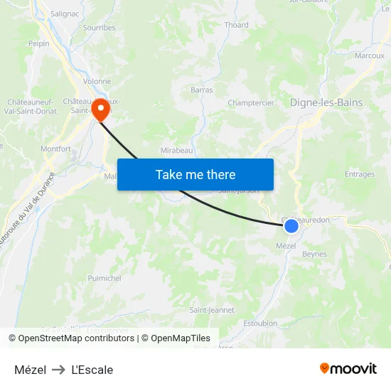 Mézel to L'Escale map