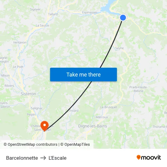 Barcelonnette to L'Escale map