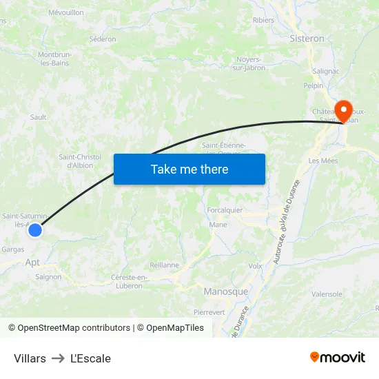 Villars to L'Escale map