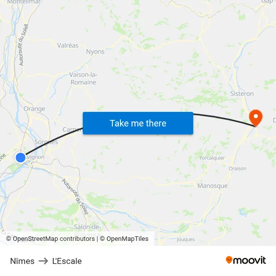 Nîmes to L'Escale map