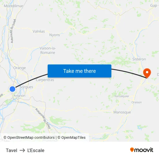 Tavel to L'Escale map