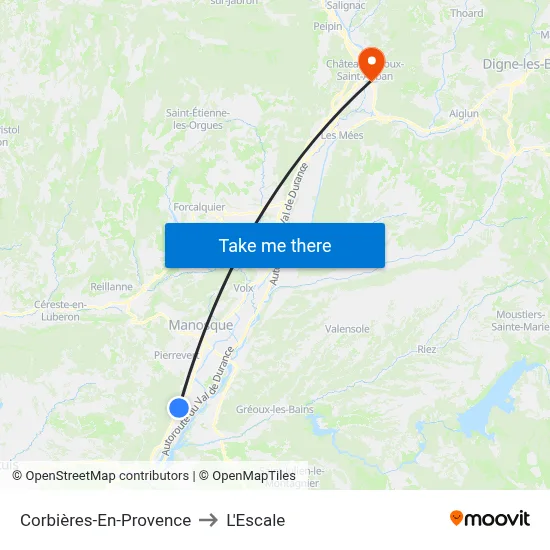 Corbières-En-Provence to L'Escale map