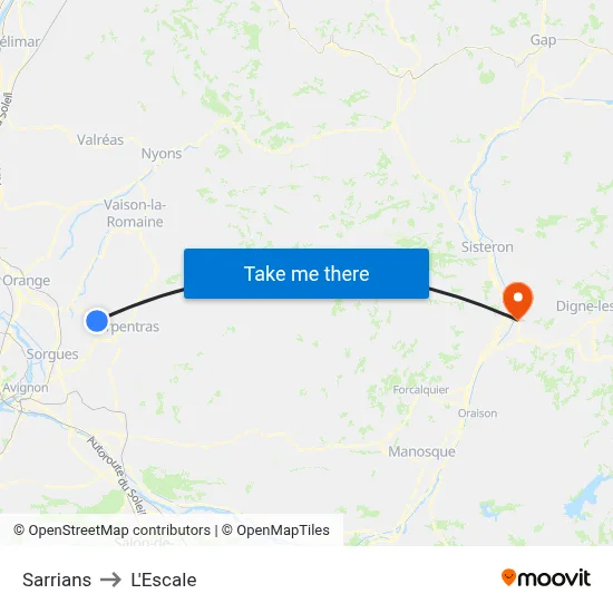 Sarrians to L'Escale map