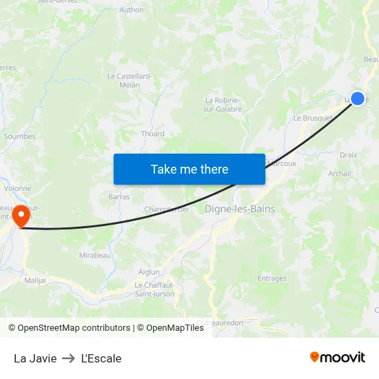 La Javie to L'Escale map