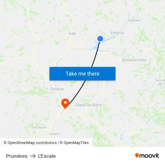 Prunières to L'Escale map