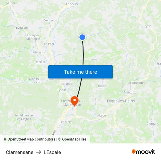 Clamensane to L'Escale map