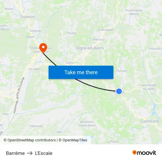 Barrême to L'Escale map