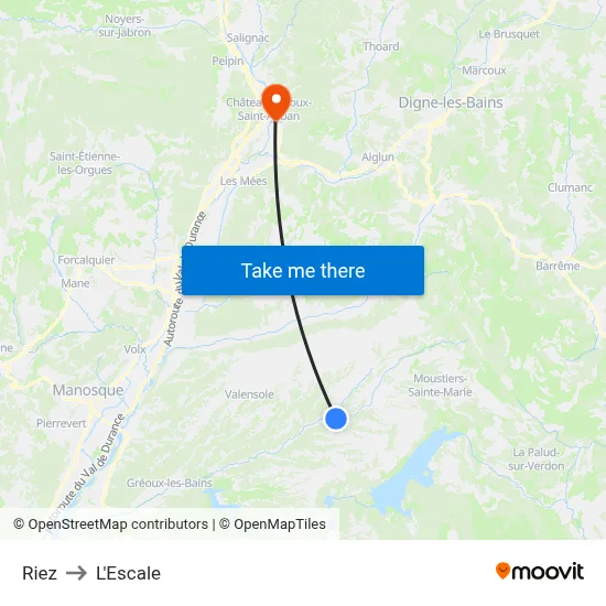 Riez to L'Escale map