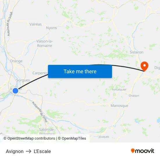 Avignon to L'Escale map