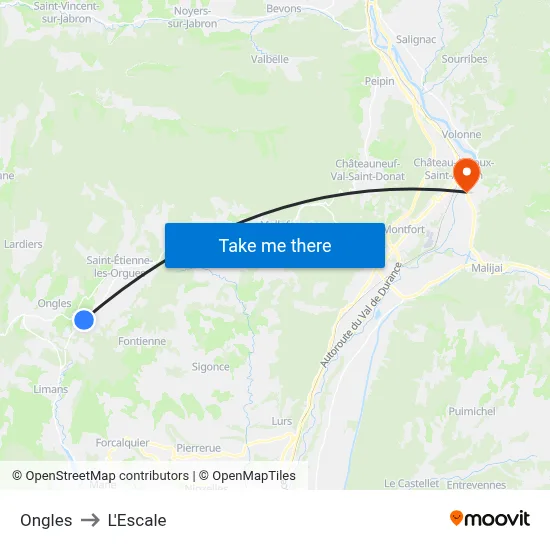 Ongles to L'Escale map