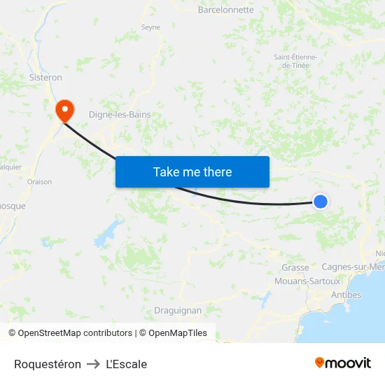 Roquestéron to L'Escale map