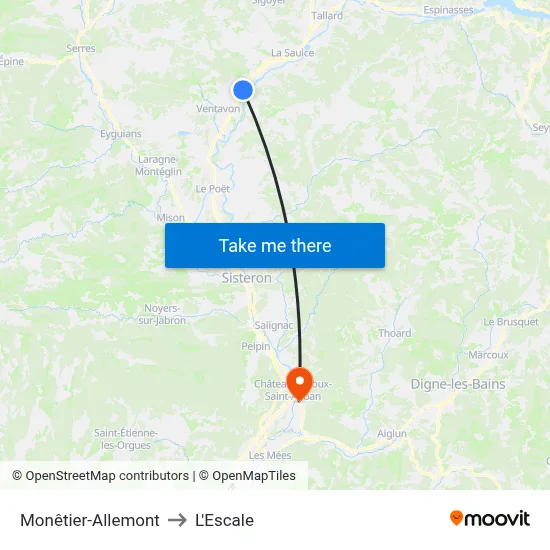 Monêtier-Allemont to L'Escale map
