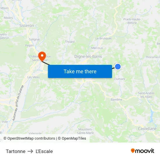 Tartonne to L'Escale map