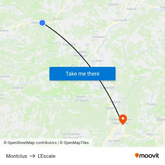 Montclus to L'Escale map