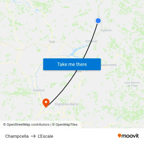 Champcella to L'Escale map
