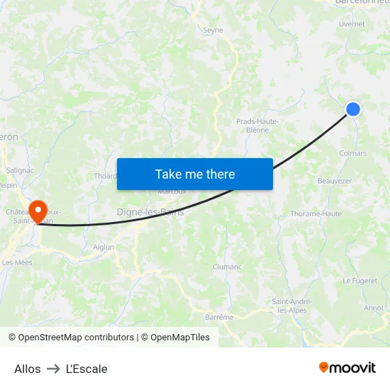 Allos to L'Escale map