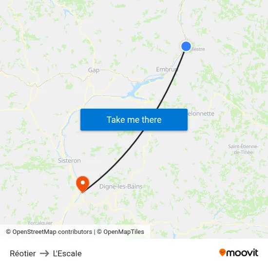 Réotier to L'Escale map