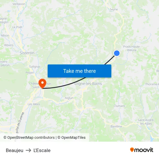 Beaujeu to L'Escale map