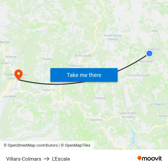 Villars-Colmars to L'Escale map