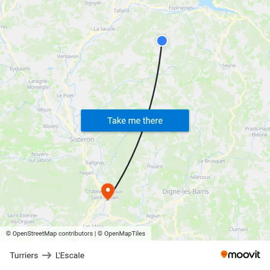 Turriers to L'Escale map