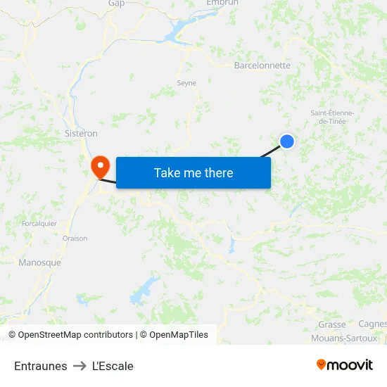 Entraunes to L'Escale map