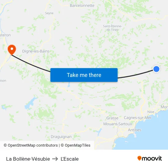 La Bollène-Vésubie to L'Escale map