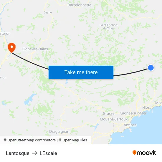Lantosque to L'Escale map