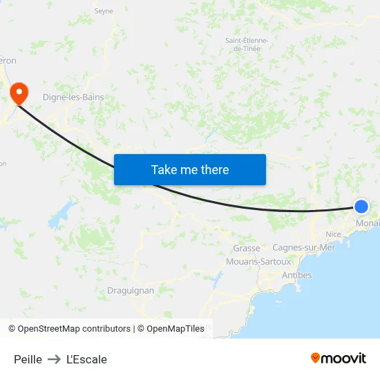Peille to L'Escale map
