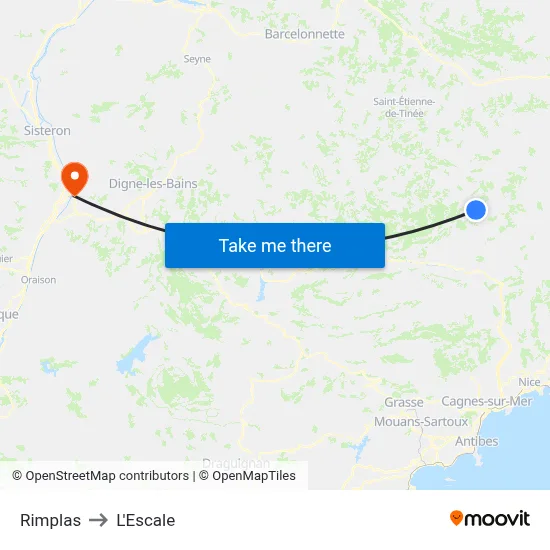 Rimplas to L'Escale map