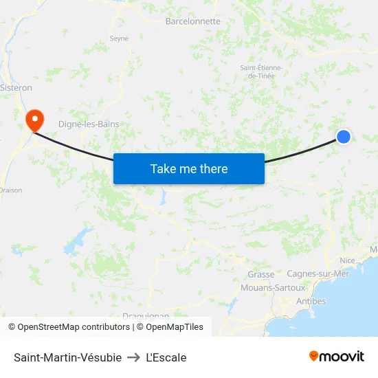 Saint-Martin-Vésubie to L'Escale map