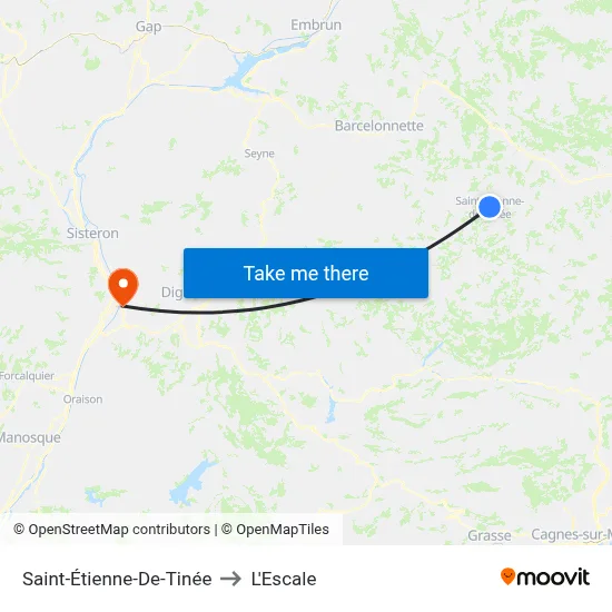 Saint-Étienne-De-Tinée to L'Escale map