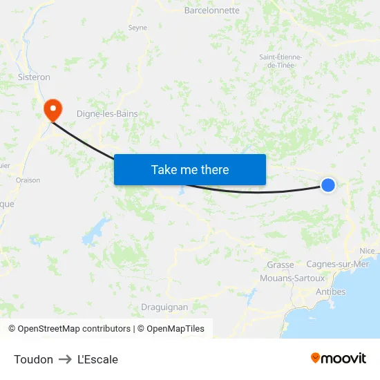 Toudon to L'Escale map