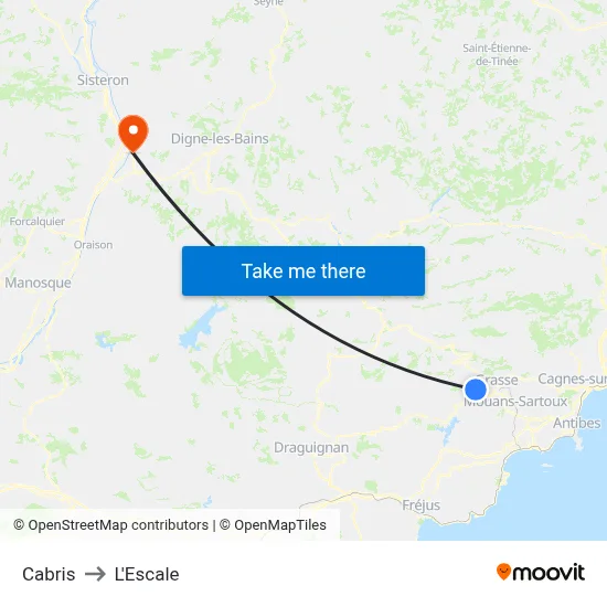 Cabris to L'Escale map