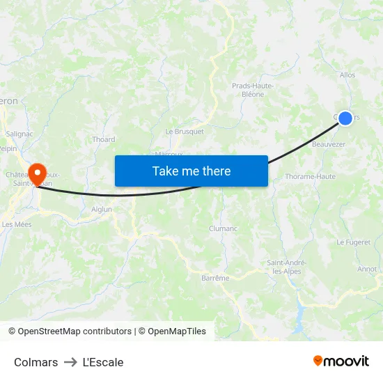 Colmars to L'Escale map