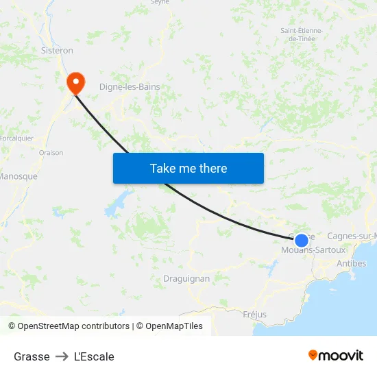 Grasse to L'Escale map