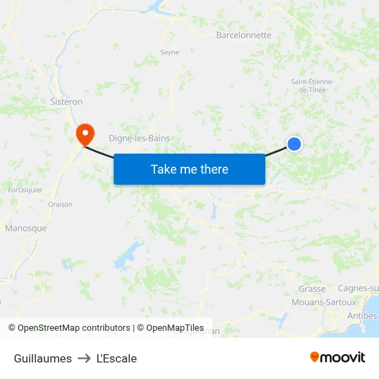 Guillaumes to L'Escale map