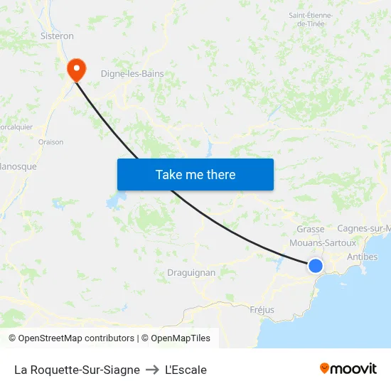 La Roquette-Sur-Siagne to L'Escale map
